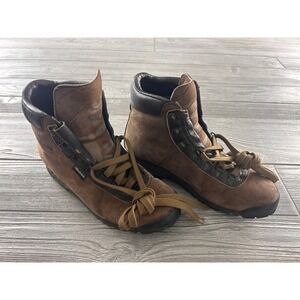 Raichle Swiss Made Brown Nubuck Leather Hiking Boots Vibram Sole Mens 9